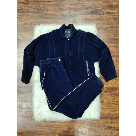 Abvien 100% Cotton Long Sleeve Corduroy Sweater & Pants 2 Pcs Blue Women"s L VTG - Picture 1 of 16